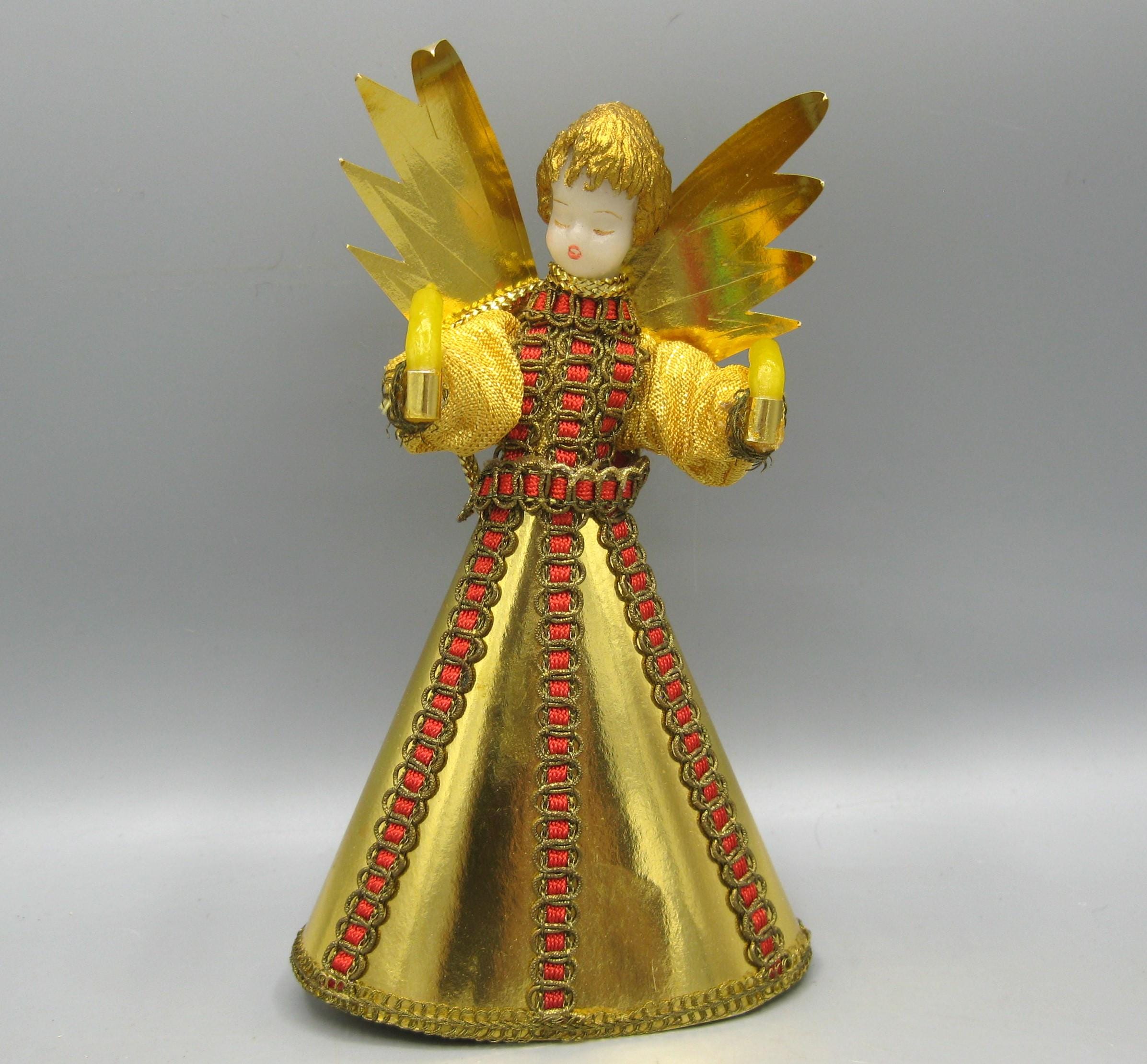 Vintage German Koestel Wax Face Gold Christmas Angel Candle Tree