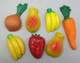7 Vintage 70s Fruit & Vegetable Shaped Refrigerator Fridge Magnets