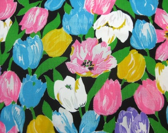 3.3 Yards Vintage Cotton Springtime Tulip Floral Print Fabric Remnant