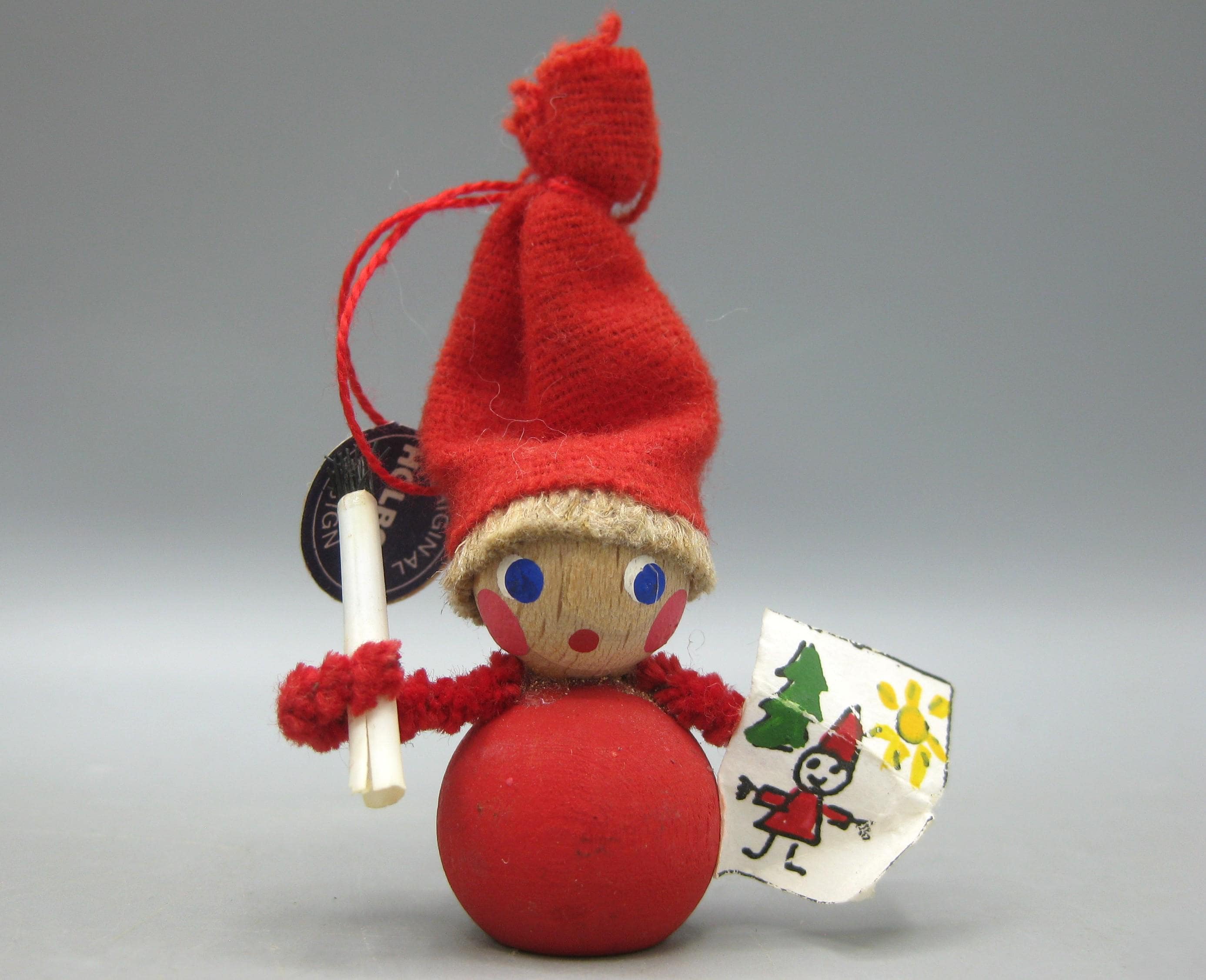 Vintage Hollboll Holline Denmark Danish Carved Wood Nisse Tomte