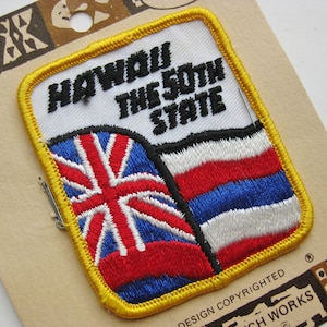 Vintage 70er Jahre Hawaii 50th State Hawaii-Flagge Souvenir Jacke Aufnäher NOS
