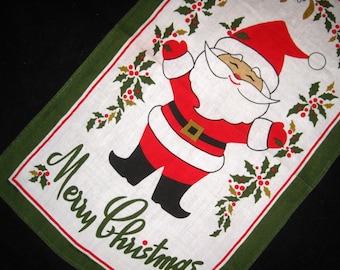 Pano de prato natalino vintage com Papai Noel em linho irlandês Ulster.