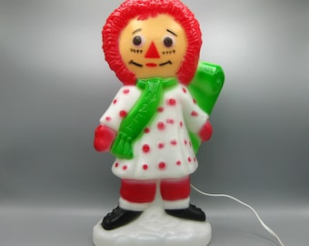 Vintage 70s Empire Plastic 15" Blow Mold Raggedy Ann Tabletop Electric Light Christmas Lamp