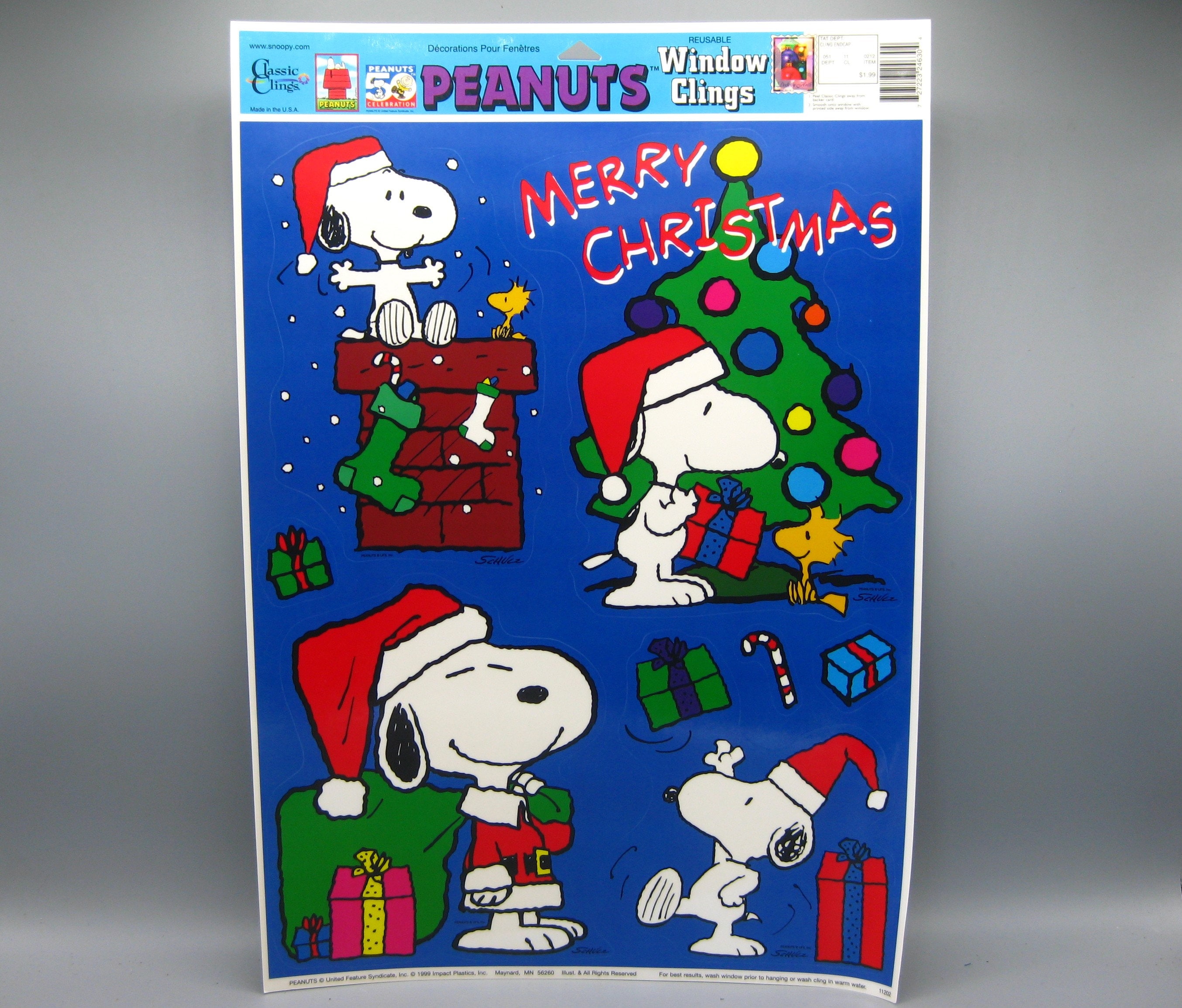 Vintage Peanuts Snoopy Charlie Brown Merry Christmas Window Clings
