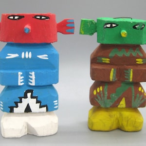 2 Vintage Hopi Indian Hand Painted Wood New Mexico Souvenir Kachina Dolls