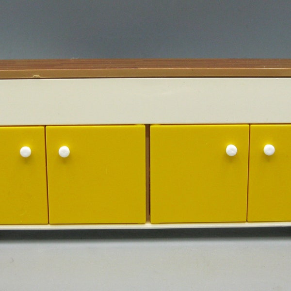 Vintage 70s Tomy Brown Plastic Kitchen Cabinet Shelf Dollhouse Furniture