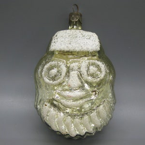 Vintage USSR Silver Glass Santa Claus Father Frost Christmas Tree Ornament