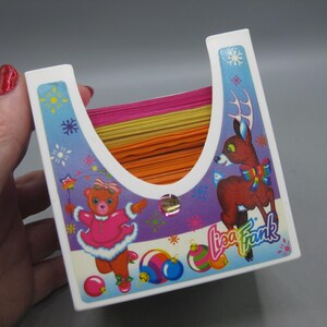 Vintage 80s Lisa Frank Desk Top Note Pad Cube Paper Holder Christmas image 8
