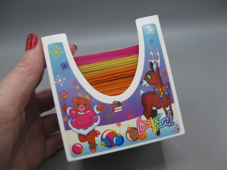 Vintage 80s Lisa Frank Desk Top Note Pad Cube Paper Holder Christmas image 8