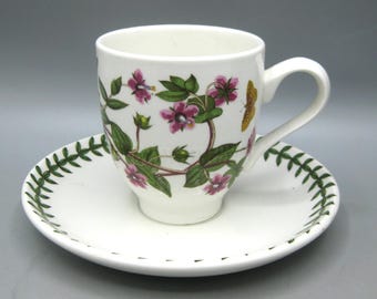 Vintage Portmeirion Footed Demitasse Cup & Saucer Botanic Garden Pimpernel