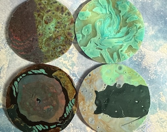 Recycled 3D Print Coasters, Set of 4 with Holder