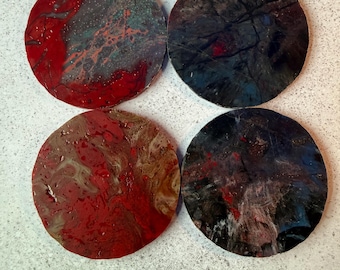 Recycled 3D Print Coasters, Set of 4 with Holder