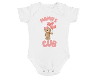 Body per neonati "Mama's Cub" / Orsetto con palloncini a forma di cuore, rosa, per la cameretta.