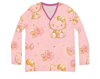 Hello Kitty Women's Long Sleeve V-neck Shirt
