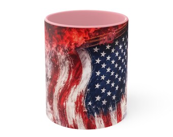 American Flag Smoke Art Mug | Accent Color Interior and Handle