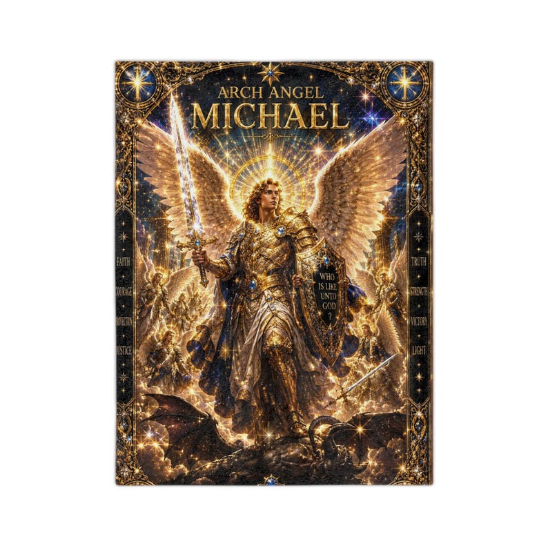 Archangel Michael celestial artwork Blanket | Saint Michael angel tapestry throw image 1