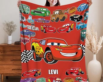 Manta polar personalizada de personajes de Disneyland Cars, manta de Rayo McQueen y Tow Mater, manta de Disneycars, regalo de cumpleaños para niño o niña