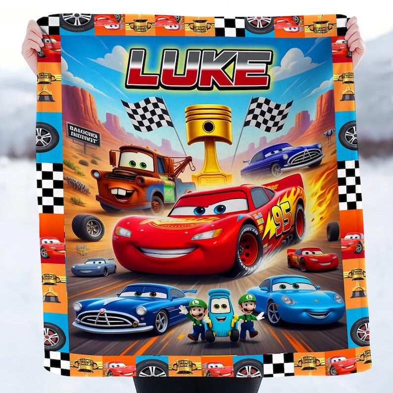 Personalisierte Disneyland Cars Fleecedecke, Name Lightning McQueen Decke, Cars Mario Luigi Decke, Geburtstagsgeschenk, Cars Decke Bild 2