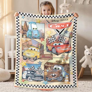 Personalized Disneyland Cars Fleece Blanket, Custom Name Lightning McQueen Blanket, Cars Movie Blanket, Boy Birthday Gift Disneyland Blanket image 1