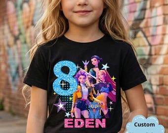 Camiseta personalizada con nombre y edad de Huntrix, camiseta personalizada de cazadores de demonios de Kpop, regalo personalizado de cumpleaños de Huntrix, Kpop Demon Huntrix