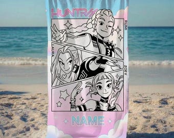 Toalla de playa de chica anime Kpop, Cazadores de demonios Kpop, Regalo de playa de arte anime, Toalla de playa personalizada, Toalla de playa a medida, Regalo de poder femenino anime