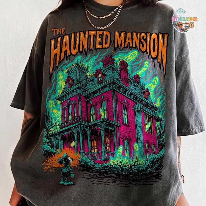 Koszulka z nawiedzonym dworem Disneyland, koszulka z kolorowymi nadrukami Disneyland na Halloween, koszulka z okazji imprezy Disneyland Not So Scary Halloween Party 2026 zdjęcie 1