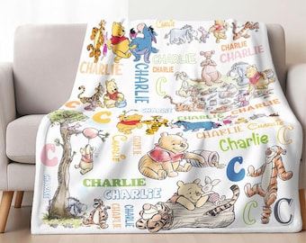 Manta polar personalizada de Winnie the Pooh, manta de Pooh y sus amigos, manta con nombre personalizado, regalo para baby shower, regalo de Winnie the Pooh