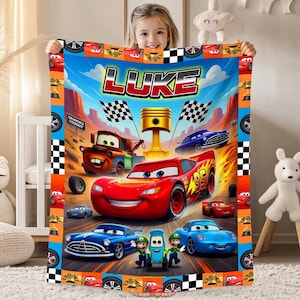 Personalisierte Disneyland Cars Fleecedecke, Name Lightning McQueen Decke, Cars Mario Luigi Decke, Geburtstagsgeschenk, Cars Decke Bild 1