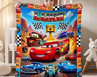 Manta polar personalizada de Disneyland Cars, manta personalizada de Rayo McQueen con nombre, manta de Mario y Luigi de Cars, regalo de cumpleaños, manta de Cars