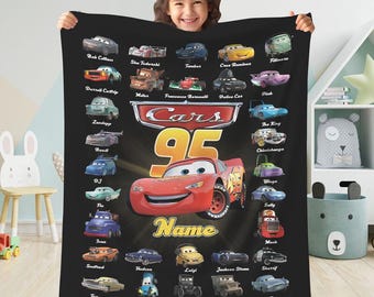 Manta polar personalizada de Disneyland Cars, manta personalizada de Pixar Cars con nombre, manta con los personajes de Rayo McQueen y Sally, regalos de cumpleaños de Cars
