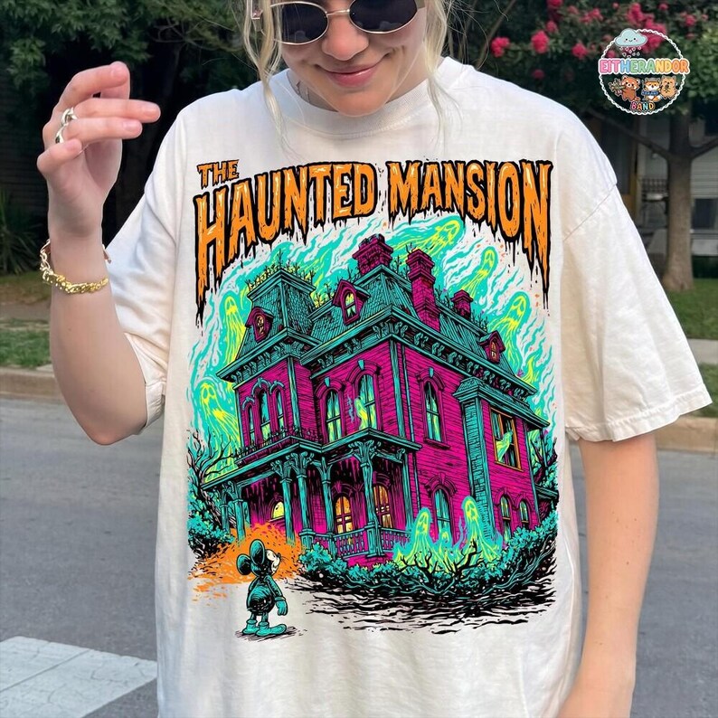 Koszulka z nawiedzonym dworem Disneyland, koszulka z kolorowymi nadrukami Disneyland na Halloween, koszulka z okazji imprezy Disneyland Not So Scary Halloween Party 2026 zdjęcie 3