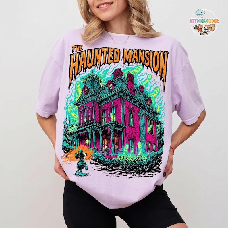Koszulka z nawiedzonym dworem Disneyland, koszulka z kolorowymi nadrukami Disneyland na Halloween, koszulka z okazji imprezy Disneyland Not So Scary Halloween Party 2026 zdjęcie 6