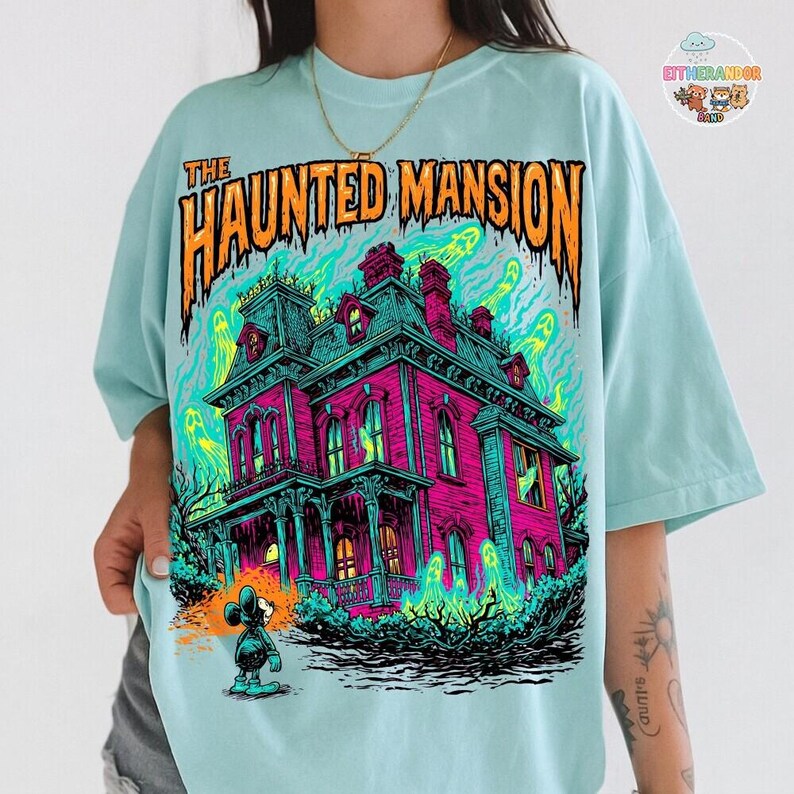 Koszulka z nawiedzonym dworem Disneyland, koszulka z kolorowymi nadrukami Disneyland na Halloween, koszulka z okazji imprezy Disneyland Not So Scary Halloween Party 2026 zdjęcie 4