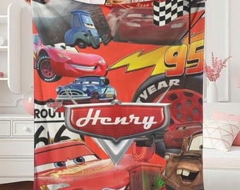Manta polar personalizada de personajes de Disneyland Cars, manta de Rayo McQueen y Tow Mater, manta de Disneycars, regalo de cumpleaños para niño o niña