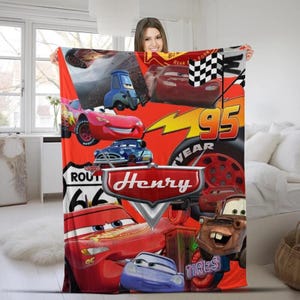 Personalized Disneyland Cars Blanket, Cars Land Lightning Mcqueen Blanket, Radiator Springs Magic Kingdom Fleece Blanket, Birthday Gifts image 1