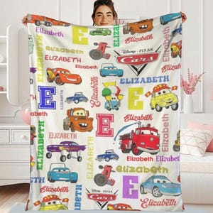 Personalized Disneyland Cars Characters Fleece Blanket, Lightning McQueen Tow Mater Blanket, Disneycars Blanket, Birthday Boy Girl Gift image 1