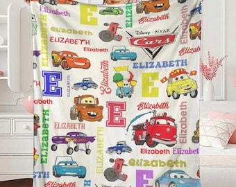 Manta polar personalizada de personajes de Disneyland Cars, manta de Rayo McQueen y Tow Mater, manta de Disneycars, regalo de cumpleaños para niño o niña