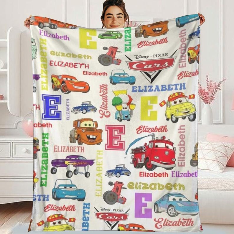Personalized Disneyland Cars Characters Fleece Blanket, Lightning McQueen Tow Mater Blanket, Disneycars Blanket, Birthday Boy Girl Gift image 1