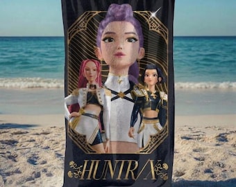 Custom Kpop Huntrix Beach Towel, Personalized Anime Girl Demon Hunters Towel, Custom Name Pool For Girls, Funny Kpop Beach Gift For Kids