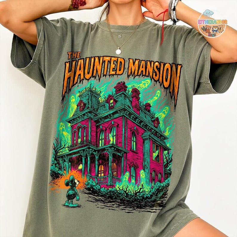 Koszulka z nawiedzonym dworem Disneyland, koszulka z kolorowymi nadrukami Disneyland na Halloween, koszulka z okazji imprezy Disneyland Not So Scary Halloween Party 2026 zdjęcie 2