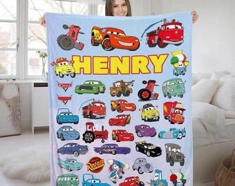 Manta personalizada con personajes de Disneyland Cars, manta de Lightning McQueen y Tow Mater, manta de Disneyland Cars, manta de regalo de cumpleaños para niño o niña.