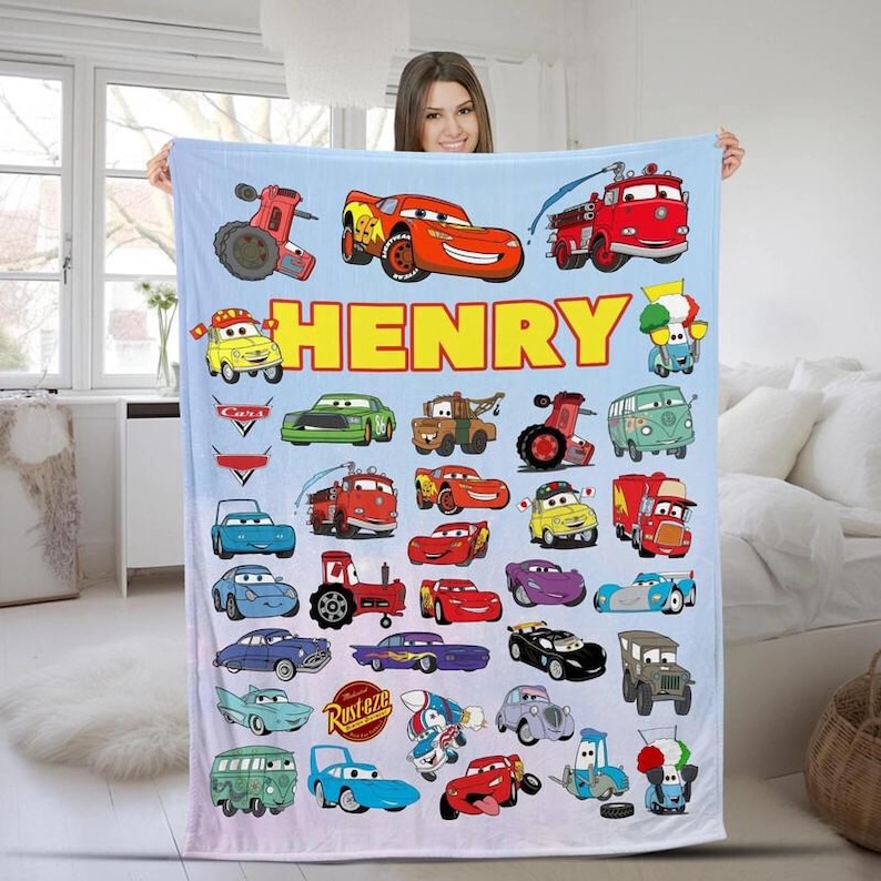 Personalized Disneyland cars character blanket, Lightning McQueen Tow Mater Blanket, Disneyland cars blanket, Birthday Boy Girl gift blanket image 1