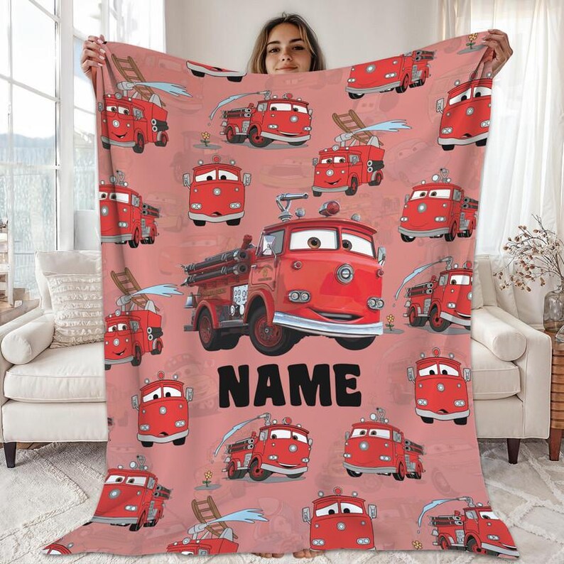 Custom Name Red Cars Fleece Blanket, Lightning McQueen Blanket, Baby Shower Gift, Disneyland Home Decor, Birthday Gift for Son and Daughter image 2