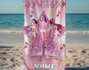 Kpop Anime Girl Beach Towel, Kpop Demon Hunters, Anime Art Beach Gift, Personalized Beach Towel, Custom Beach Towel, Anime Girl Power Gift