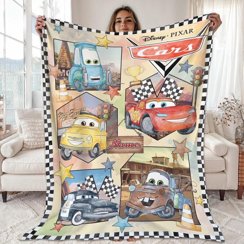 Personalized Disneyland Cars Fleece Blanket, Custom Name Lightning McQueen Blanket, Cars Movie Blanket, Boy Birthday Gift Disneyland Blanket image 2