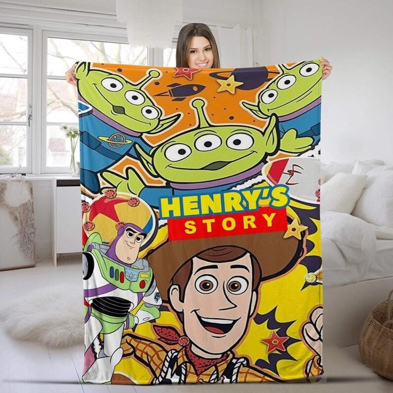 Personalized Toy Story Blanket, Jessie Woody Buzz Lightyear Fleece Blanket, Throw Blanket For Bed Sofa, Disneyland Movie, Birthday Gifts bild 3