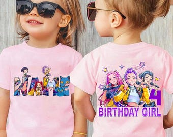 Camiseta personalizada de cumpleaños de Kpop Demon Huntrix, Camiseta de cumpleaños de Huntrix a medida, Camiseta de cumpleaños familiar a juego personalizada, Regalo de cumpleaños de Huntrix