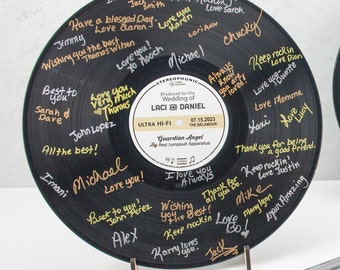 Real RECORD Custom Guestbook with frame or free easel stand Personalized guest book alternative 25 anniversary song engagement gift 50 music