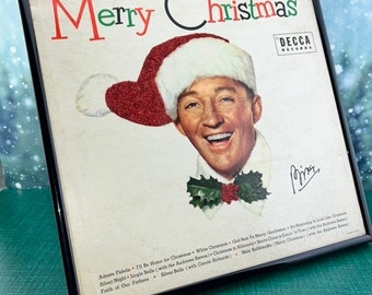 Glittered Album Cover.  Original 1942 Bing Crosby  In Frame and/or use the attached easel for desk / shelf display Christmas pop culture