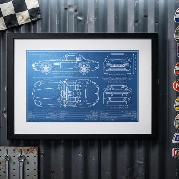 BMW Z8 Roadster Blueprint Art Print – Pen Plotted Automotive Wall